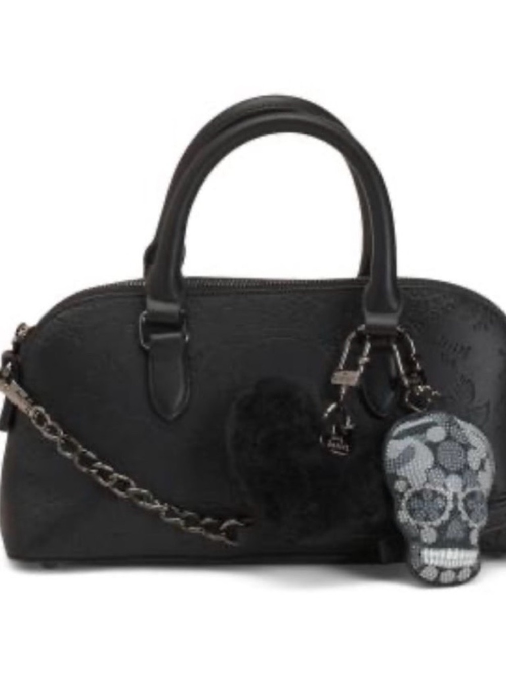 NWT Betsey Johnson Black Crossbody Satchel Heart Skull Charm Original Box